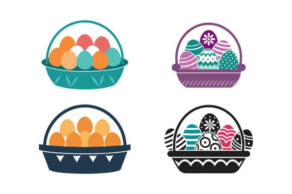 Easter Egg Basket Silhouette Icon Bundle