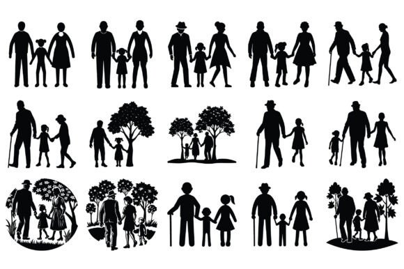 Grandparents Walking with Granddaughter: A Unique Vector for Creative Projects