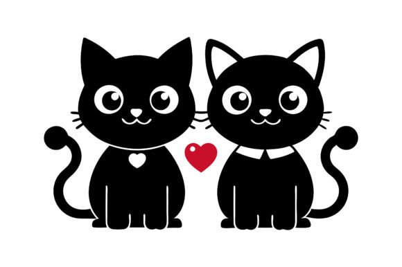 Valentine Couple Cats Silhouette Icon: A Unique Design for Love and Creativity