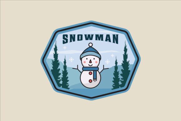 Winter Snowman Emblem Logo Line Color